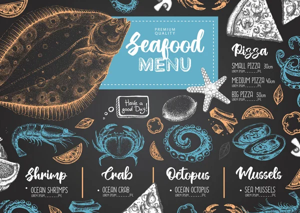 Chalk Drawing Seafood Restaurant Menu Design Hand Drawing Fish Vector — ストックベクタ