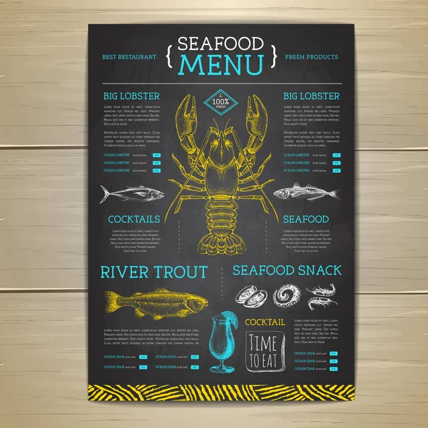 Chalk Drawing Seafood Restaurant Menu Design Hand Drawing Fish Vector — Stockvektor