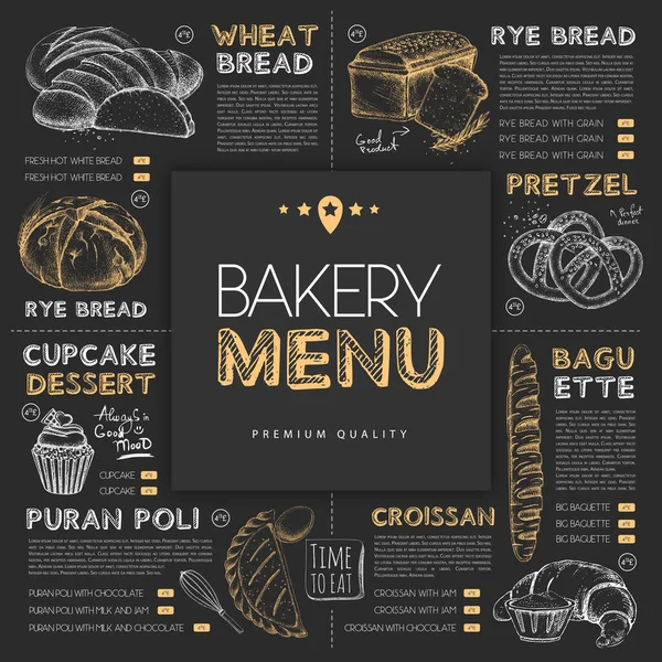 Chalk Drawing Bakery Restaurant Menu Design Hand Drawing Different Kinds — Stock Vector