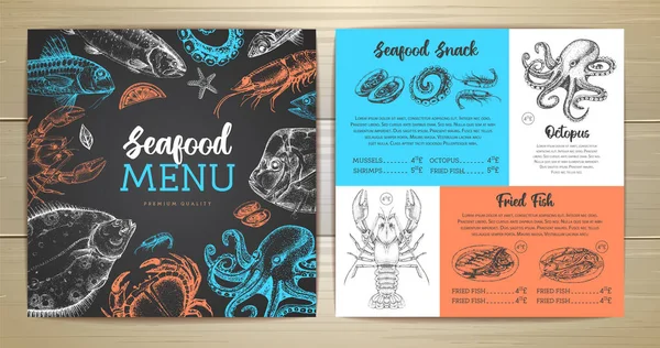 Tebeşir Deniz Ürünleri Restoranının Menüsünü Çizimi Balıkla Çiziyor Vektör Illüstrasyonu — Stok Vektör