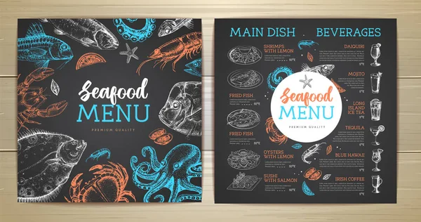 Desenho Giz Design Menu Restaurante Frutos Mar Com Mão Desenho — Vetor de Stock
