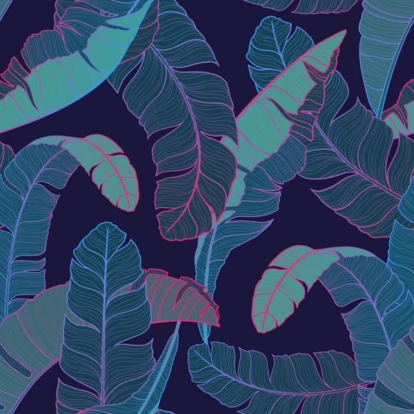 Luxuriöses Nahtloses Muster Mit Fließenden Blauen Tropenblättern Vektorillustration Sommerlicher Hintergrund — Stockvektor
