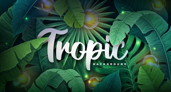 Fondo Bosque Salvaje Tropical Con Diferentes Hojas Tropicales Bombillas Ilustración — Vector de stock