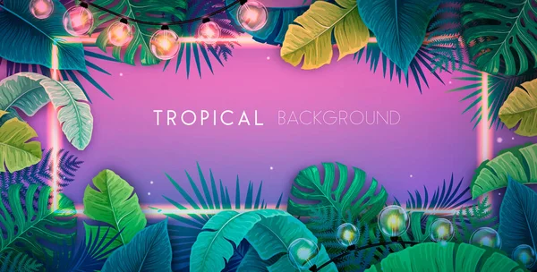 Summer Background Electric Modern Lamps Tropic Leaves Nature Concept Vector — Stok Vektör