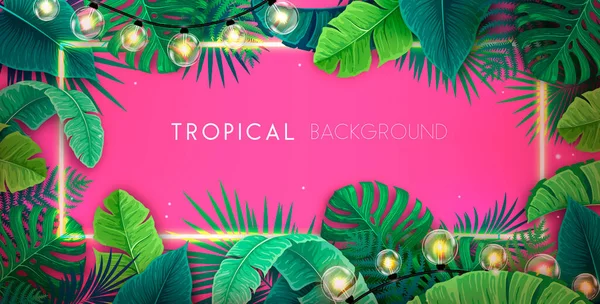 Summer Background Electric Modern Lamps Tropic Leaves Nature Concept Vector — Stockvektor