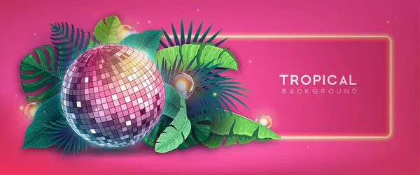 Disco Ball Illustration Tropic Leaves Nature Concept Summer Party Poster — Vector de stock