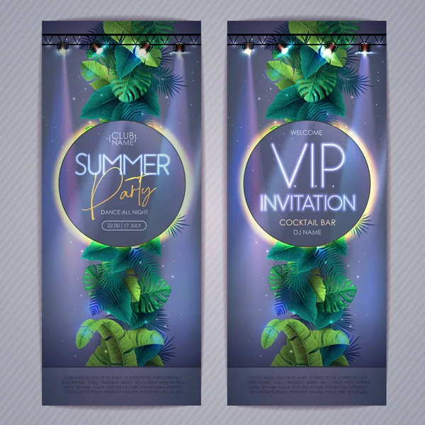 Summer Tropic Disco Party Poster Tropic Leaves Spot Light Invitation — Stockový vektor