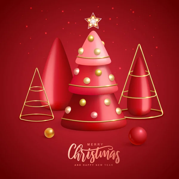 Christmas Holiday Background Realistic Plastic Christmas Trees Merry Christmas Happy — Stock Vector