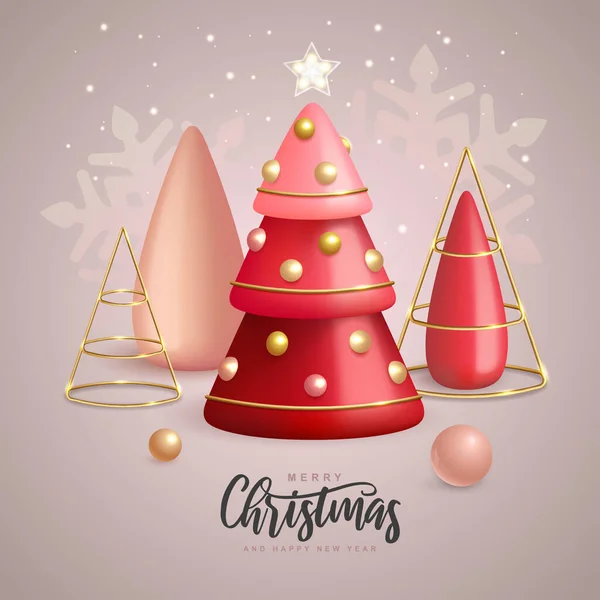 Christmas Holiday Background Realistic Plastic Christmas Trees Merry Christmas Happy — 图库矢量图片