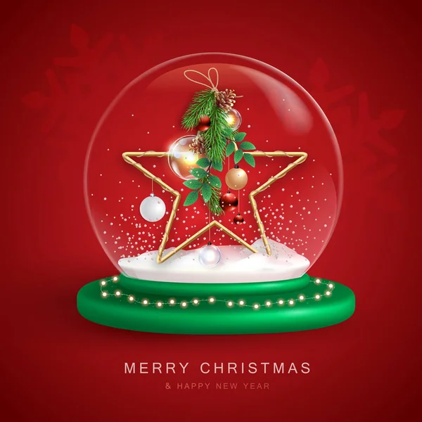 Christmas Snow Globe Star Decoration Merry Christmas Happy New Year — Stok Vektör