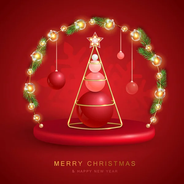 Christmas Holiday Background Realistic Plastic Christmas Trees Merry Christmas Happy — Vetor de Stock