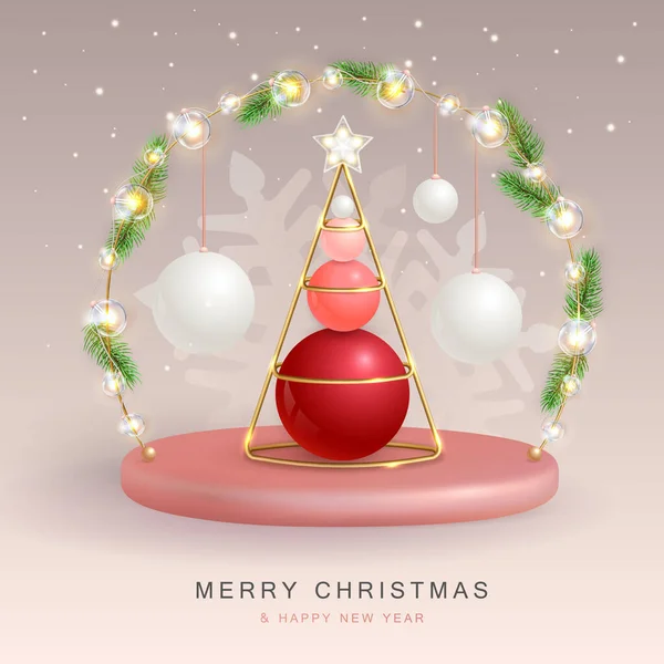 Christmas Holiday Background Realistic Plastic Christmas Trees Merry Christmas Happy — Stockový vektor