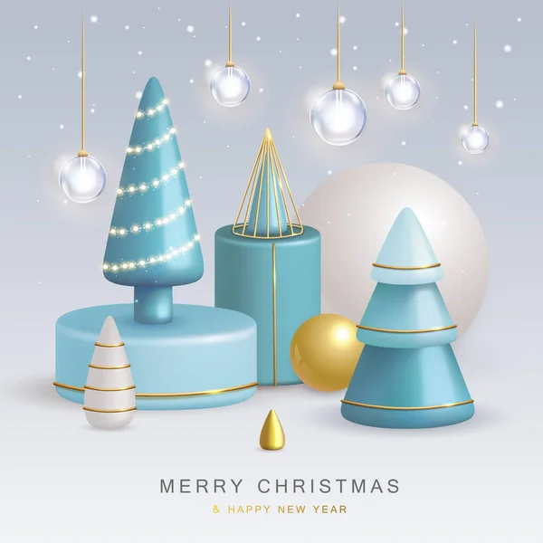 Christmas Holiday Background Realistic Plastic Christmas Trees Merry Christmas Happy — Archivo Imágenes Vectoriales