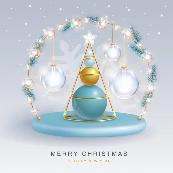 Christmas Holiday Background Realistic Plastic Christmas Trees Merry Christmas Happy — Stockvektor