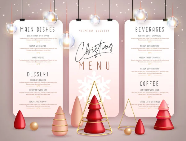 Vánoční Dovolená Restaurace Menu Design Realistickým Plastové Vánoční Stromky Vektorová — Stockový vektor