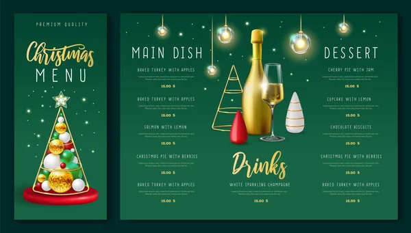 Design Menu Restaurante Férias Natal Com Árvores Natal Plástico Realistas —  Vetores de Stock