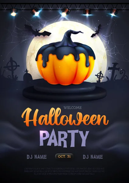 Halloween Wakacje Disco Party Plakat Realistycznym Halloween Dyni Ilustracja Wektora — Wektor stockowy