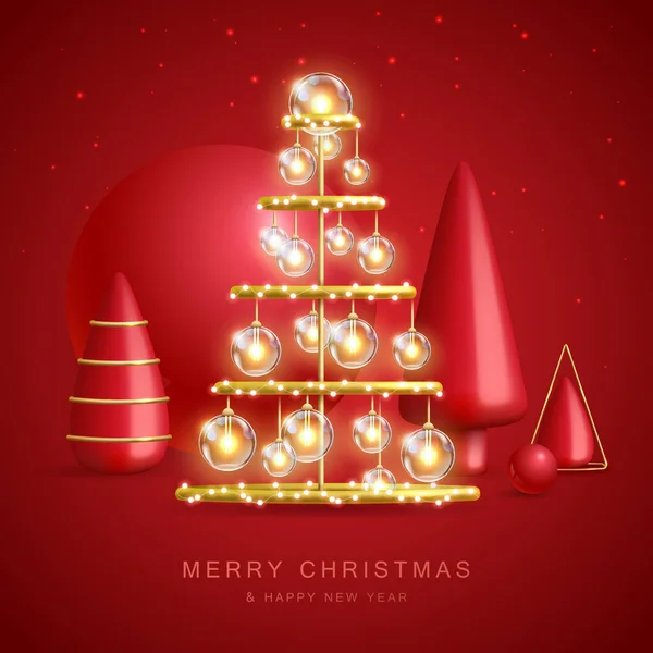 Christmas Holiday Background Realistic Plastic Christmas Trees Merry Christmas Happy —  Vetores de Stock