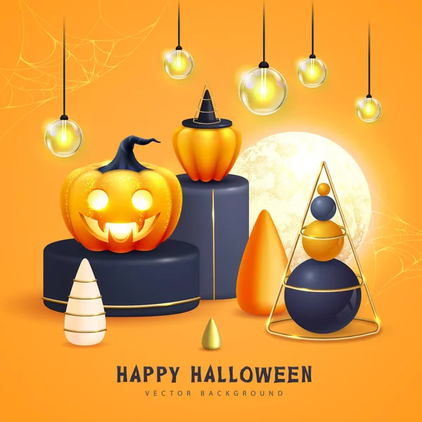 Halloween holiday background with realistic 3D halloween pumpkins. Vector illustration