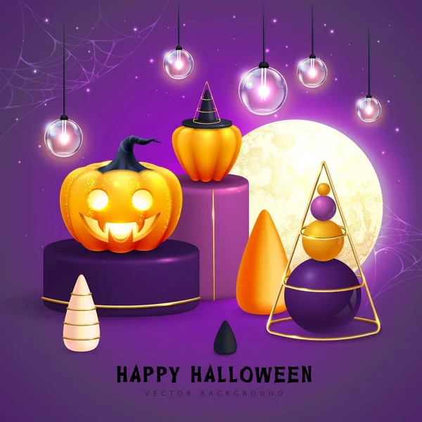 Halloween holiday background with realistic 3D halloween pumpkins. Vector illustration