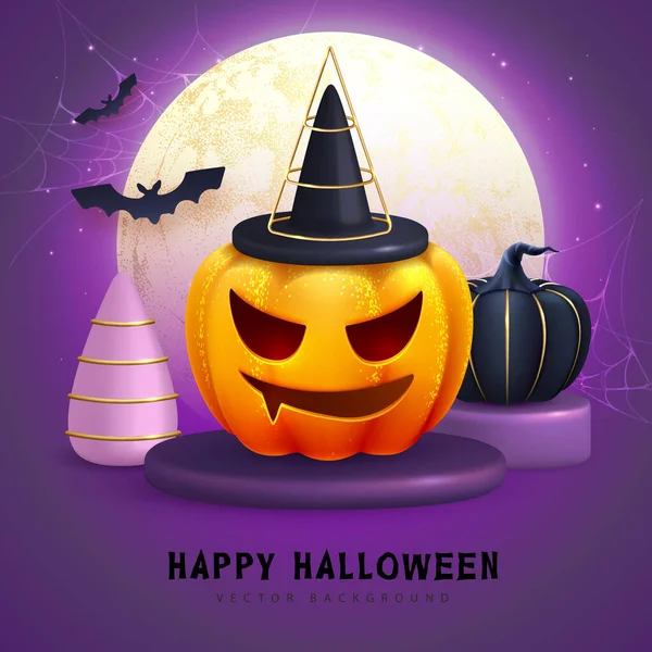 Halloween holiday background with realistic 3D halloween pumpkins. Vector illustration