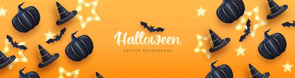 Halloween holiday background with realistic 3D halloween pumpkins. Vector illustration