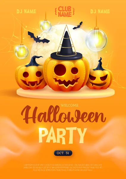Halloween Semester Disco Parti Affisch Med Realistiska Halloween Pumpor Vektorillustration — Stock vektor