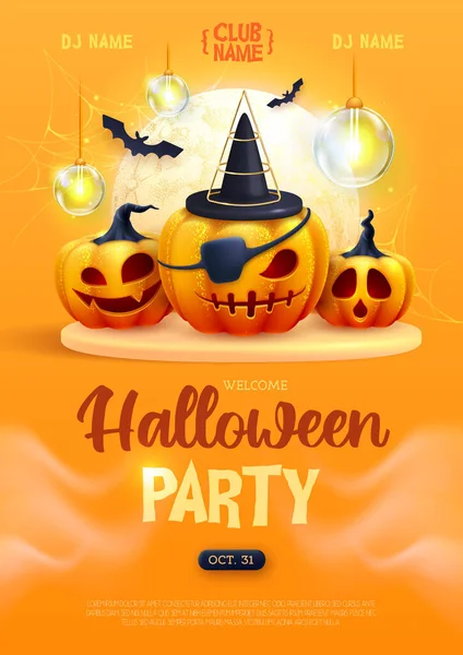 Halloween Ünnep Disco Party Poszter Realisztikus Halloween Sütőtök Vektorillusztráció — Stock Vector