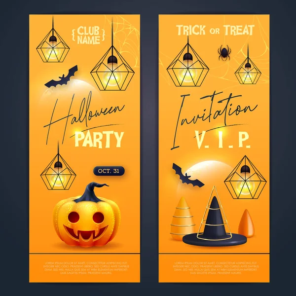 Cartel Fiesta Disco Halloween Con Calabazas Halloween Realistas Diseño Invitación — Vector de stock