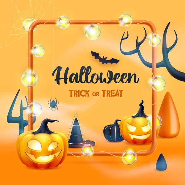 Halloween holiday background with realistic 3D halloween pumpkins. Vector illustration