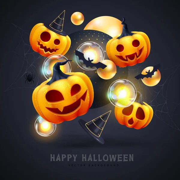 Fondo Vacaciones Halloween Con Calabazas Halloween Realistas Ilustración Vectorial — Vector de stock