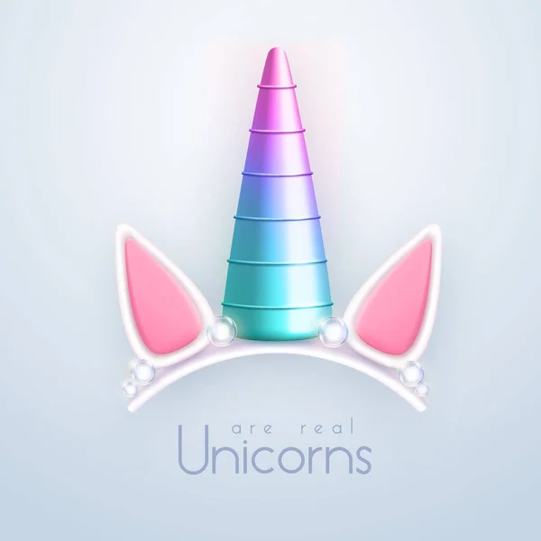 Realistic Gradient Unicorn Horn Isolated White Background Children Head Decoration — Stock Vector