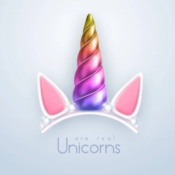 Corno Unicorno Arcobaleno Realistico Isolato Sfondo Bianco Decorazione Testa Bambini — Vettoriale Stock