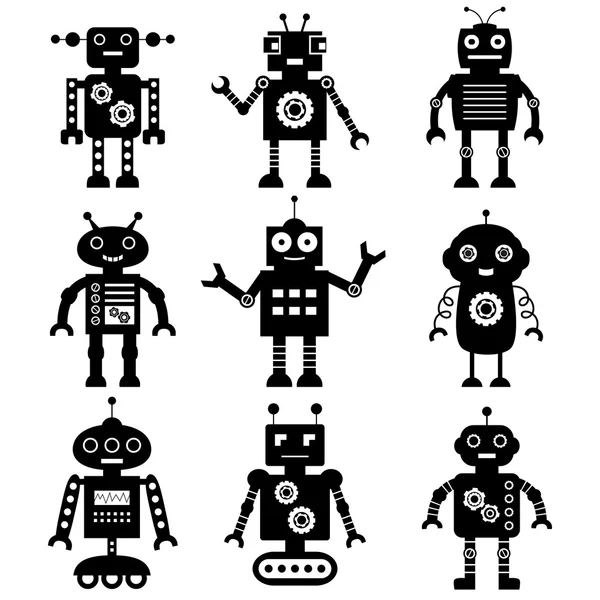 Ensemble de silhouettes de robot — Image vectorielle