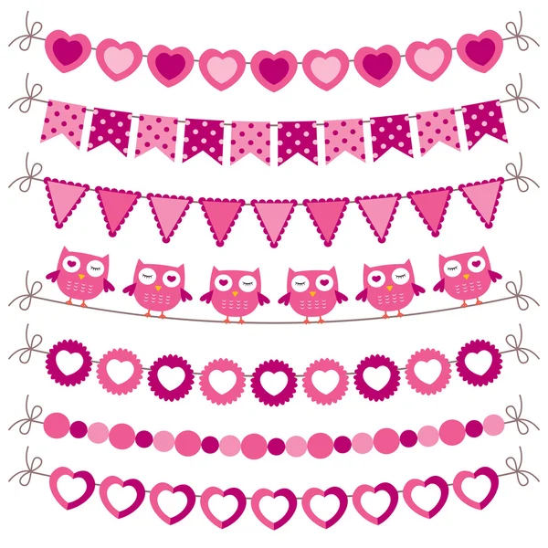 Bunting et guirlande rose ensemble — Image vectorielle