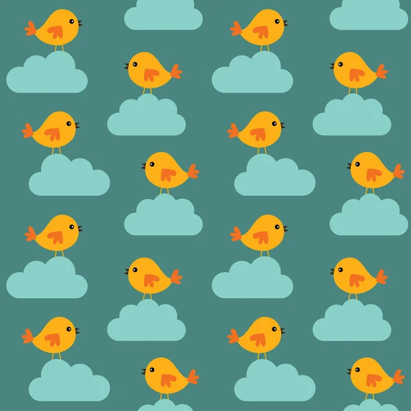 Patrón de aves y nubes sin costura — Vector de stock