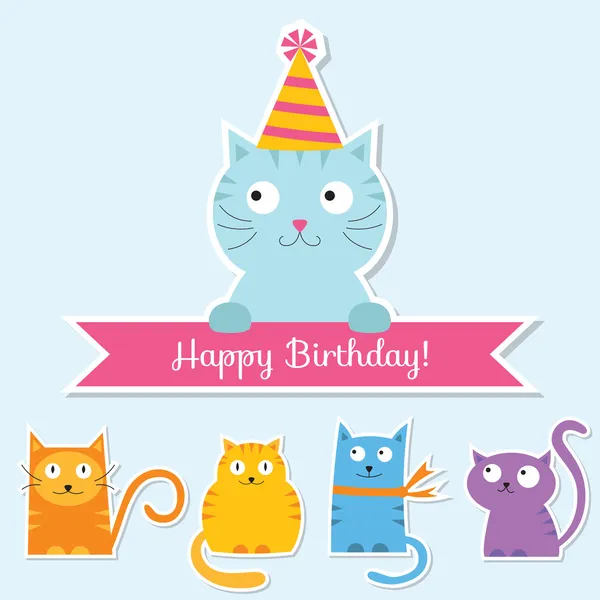 Set de gatos de cumpleaños — Vector de stock