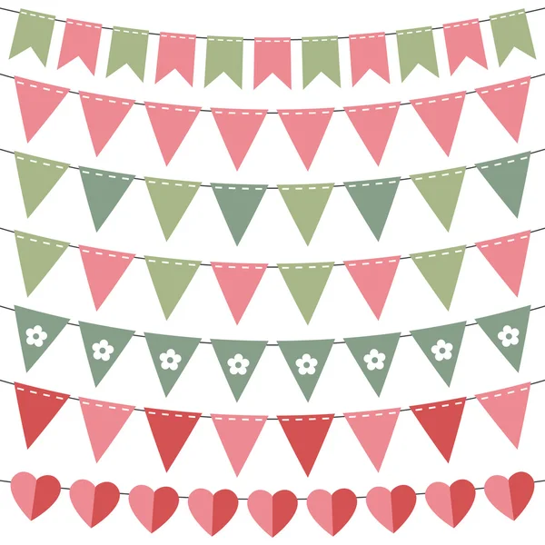 Rosa och gröna bunting set — Stock vektor