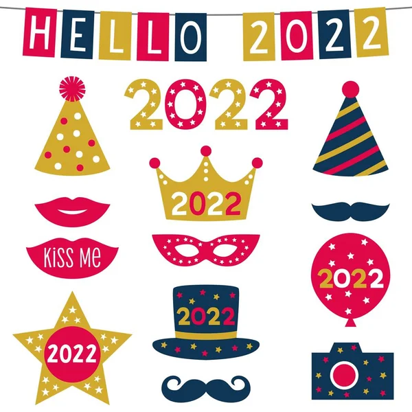 Hola 2022, vector de accesorios de fiesta de Año Nuevo — Vector de stock
