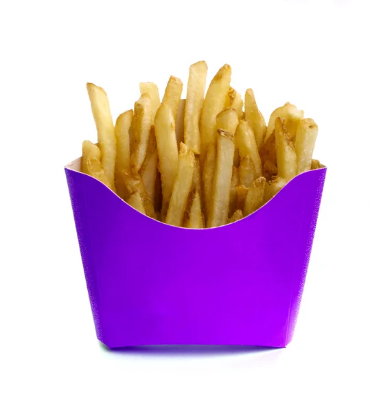 Francouzské fry v violet box — Stock fotografie