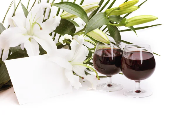 Vinho e flores — Fotografia de Stock