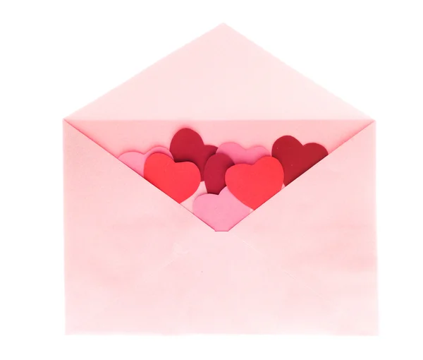 Kuvertet med röda hjärtan — Stockfoto
