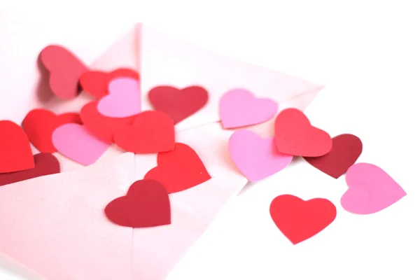 Envelope with red hearts — Stock Photo, Image