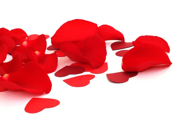 Rose petals and hearts — Stock Photo, Image