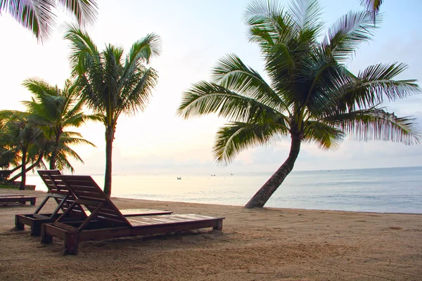 Chaise-longues en la playa — Foto de Stock