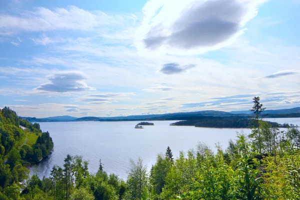 Blick vom Wald auf den Fjord — Stockfoto