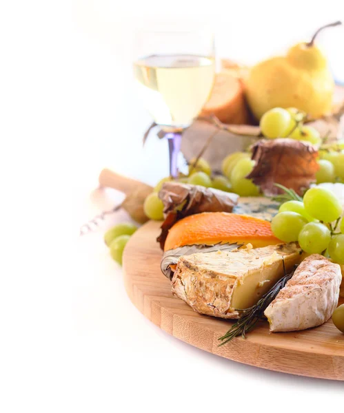 Various types of cheese and wine — Stock Photo, Image