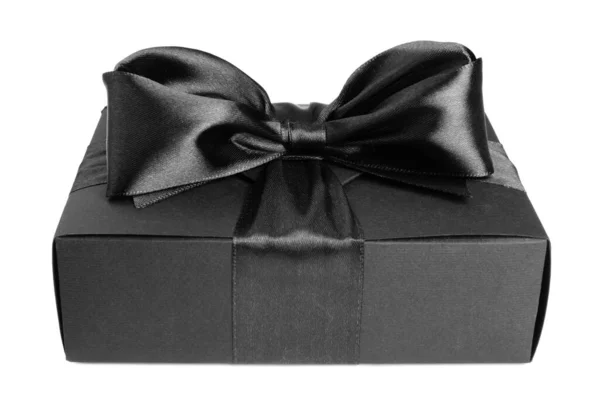 Black Friday Gift Paper Box Silk Ribbon Bow Isolated White — Stock Photo, Image