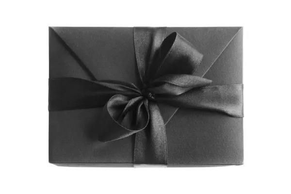 Black Friday Gift Paper Box Silk Ribbon Bow Isolated White — Stock Photo, Image