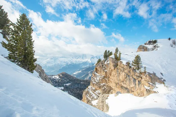 Dolomiter Dolomiti Italien Vintern Vackra Alper Vinter Berg Och Skidbacke — Stockfoto